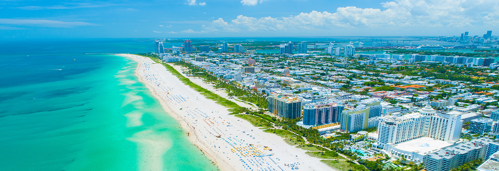 This is a stock photo. An aerial view of Miami Beach in Miami, Florida.